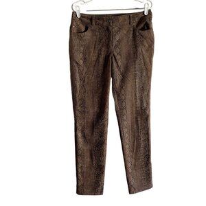 Chicos Women SZ 0.5/6 Brown Snakeskin 5 Pocket Zip Close Flat Front Pants